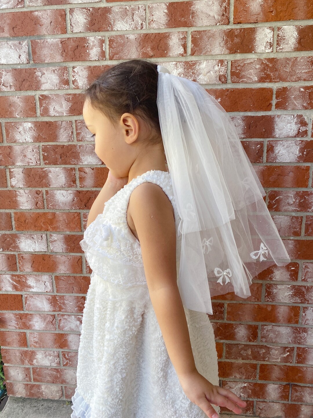 First Communion Bow Veil | Bridal Bow Veil } Grosgrain Or Velvet Bow | Warm White Bow Veil
