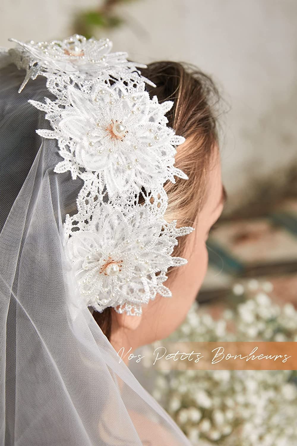 Vos Petits Bonheurs Wedding Veil Flower White Short Veils for