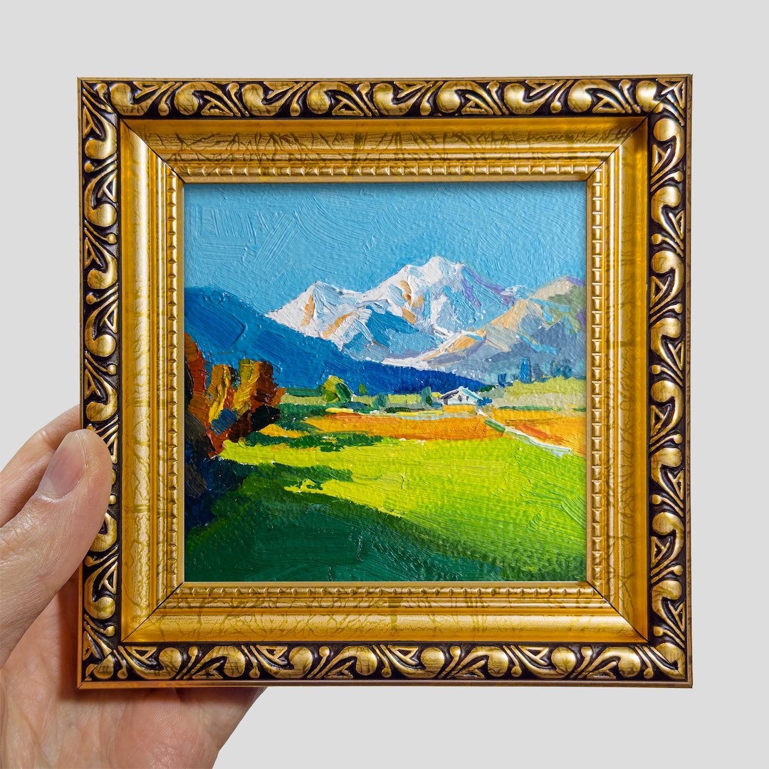 Mountain Landscape Oil Painting 4x4 — Mini Original Alpine Artwork ...