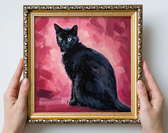 Pequeno retrato personalizado de gato 4x4 — Pintura a óleo original emoldurada