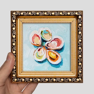 Mini Oyster Oil Painting 4x4 – Framed Impasto Seafood Art