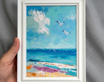 Seaside Oil Painting 5x7 – Mini Framed Beach Artwork