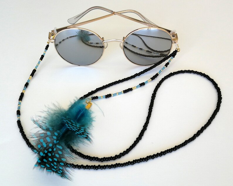 Boho Sunglass Chain Feather Glasses Chain Bead Eyeglass Etsy