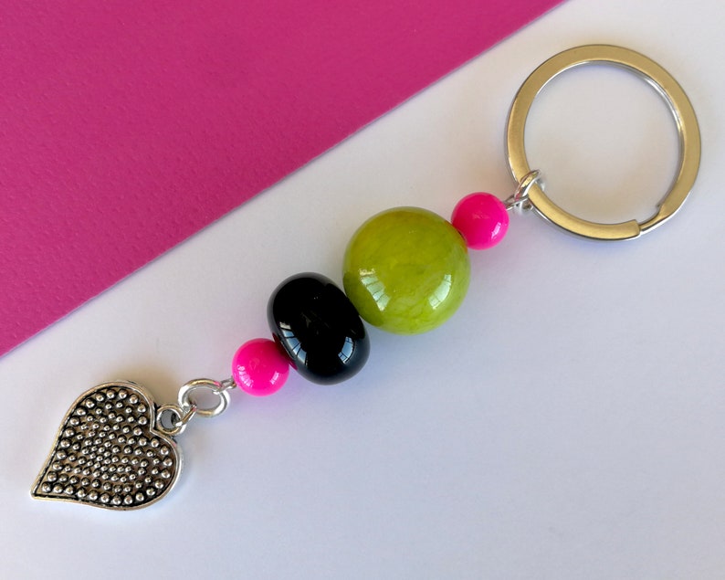 Beaded Heart Keychains Bead Charm Keyrings Heart Keychain Etsy