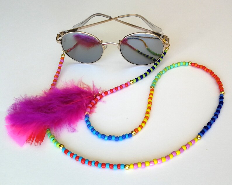 Boho Sunglass Chain Feather Glasses Chain Bead Eyeglass Etsy