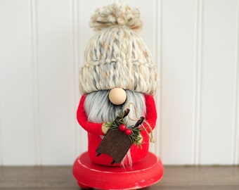 Christmas Sled Beanie Gnome, Red and Tan Gnome, Cozy Gnome, Beanie Gnome, Christmas Decor, Holiday Gnome Gnome, Snow Gnome, Sledding Gnome