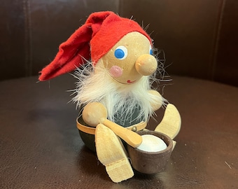 Swedish Gnome eating porrige Figurine Christmas Decor Vintage  Folk Art Handmade Sweden Toys