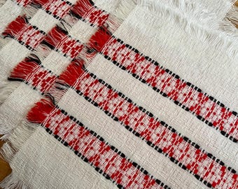 Swedish Table Napkins Set of 4 Folk Crafts Woven Nordic Scandinavian Retro Vintage Sustainable Living Red White Nordic Ornaments Handmade