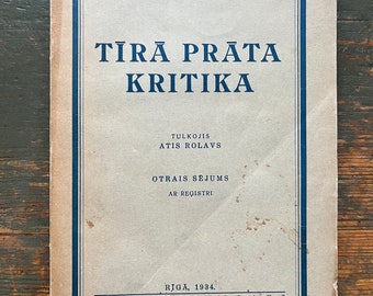 1934 Immanuel Kant in Latvian Vintage Book University Philosophy European Tīrā prāta kritika