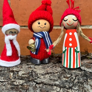 3 dockor juldekorationer svenska vintage tomte Nissefigurer handgjorda skandinaviska