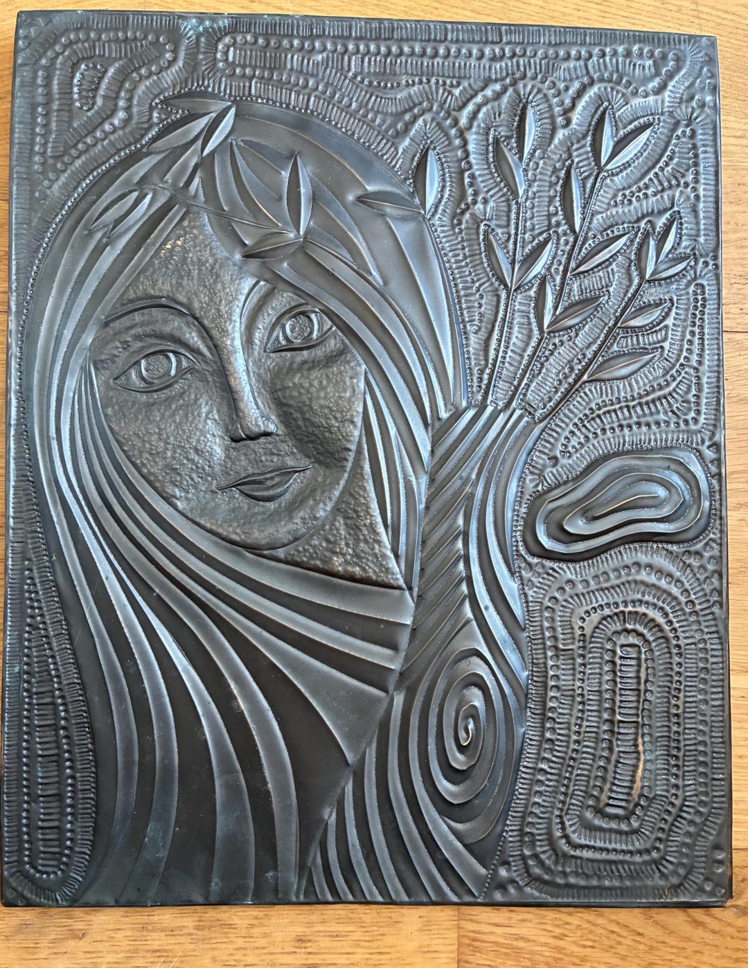 Vintage Soviet Copper Chasing Wall Art, Woman Portrait, 1970s USSR ...