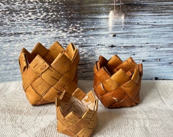 3 Swedish Vintage Handmade Birch Bark Baskets Folk Style Crafts Farmhouse Cottage Eco Material Natural Scandinavian 白樺の樹皮