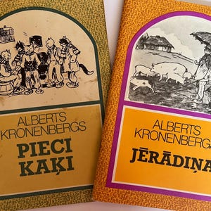 Set of 2 Kronenber Children Verses Book Latvian Literature Vintage Edition Poetry Latvia Riga 1980s Pieci kaķi Jērādiņa