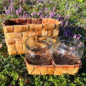 Swedish Vintage Birch Bark and Glass Rustic Picknik set Nordic Folk Art Object Handmade Eco Material Natural Scandinavian Retro Gift 白樺の樹皮