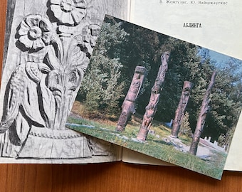 ABLINGA 1979 Lithuanian Travel Book and Postcard Wood Sculptures Tree Carvings Soviet Era