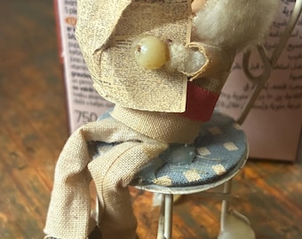 Miniature Vintage Souvenir Figurine – Tiny Grandpa Reading the Morning Paper