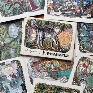 Alexandre Pouchkine Littérature Illustrations У Лукоморья 1976 Dessins Cartes postales Ensemble de 16 URSS Histoire de l'art книги ссср Ère soviétique