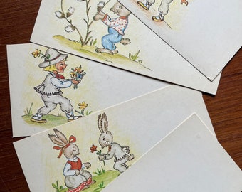 1984 set 5 of Latvian Easter Greeting Cards Lieldienas Retro Matching Postcard Vintage Easter Bunny Riga Latvia