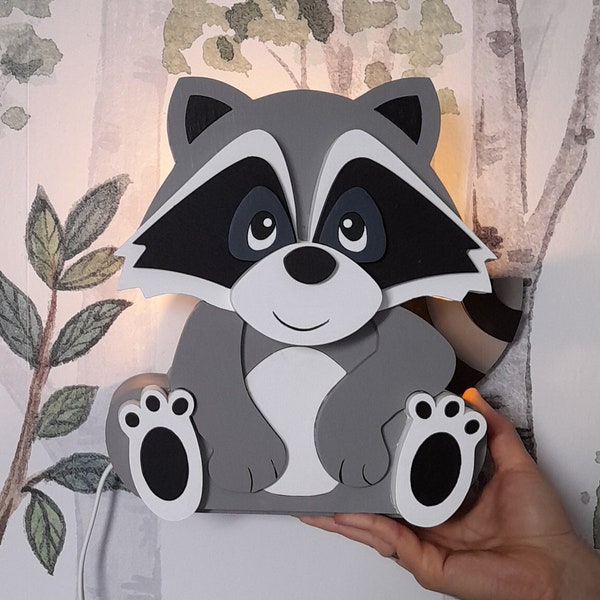 Lampe de chambre de bébé raton laveur 3D - Décoration d'animal de la forêt peinte à la main pour chambre d'enfant comme cadeau pour les enfants