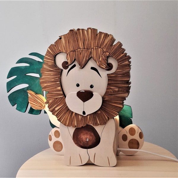 Lampe de chambre de bébé lion 3D - Décoration d'animal de la jungle peinte à la main pour chambre d'enfant comme cadeau pour les enfants