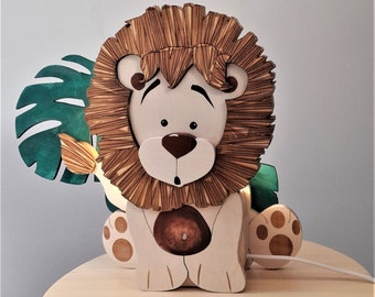 Lampe de chambre de bébé lion 3D - Décoration d'animal de la jungle peinte à la main pour chambre d'enfant comme cadeau pour les enfants
