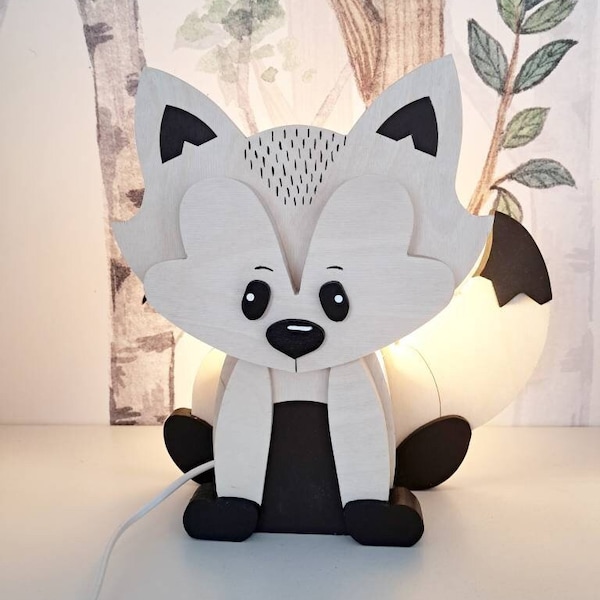 Handmade wooden fox LED night lamp, birthday baby gift, nachtlicht kinder, forest animal decor, kinderlampe, nursery decor,