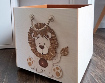 Personalized Lion Toy Box - Premium Wooden Storage for Kids, handmade gift