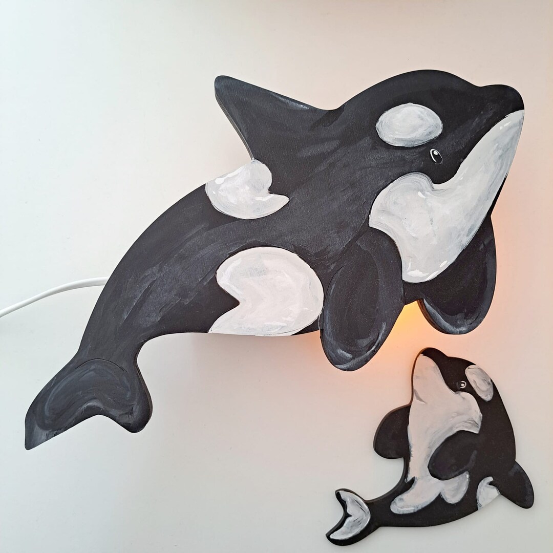 Handcrafted Wooden Orca Whale Wall Lamp - Ocean Nursery, Eco-friendly ...