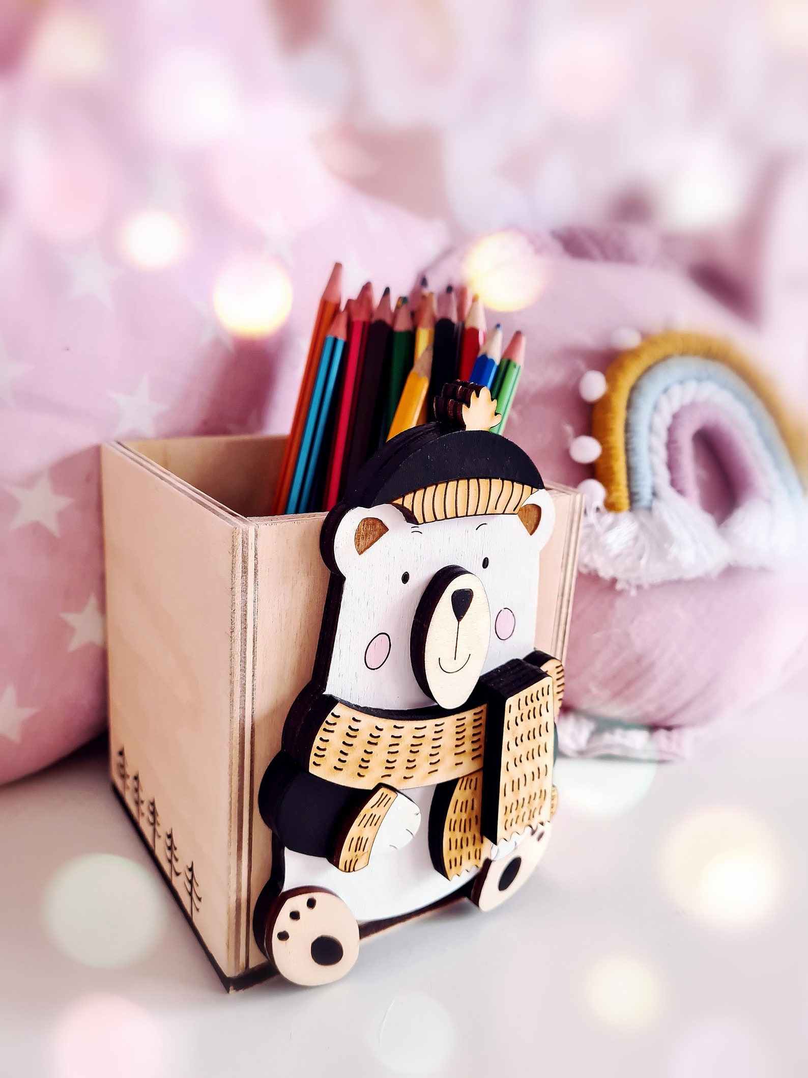 Desk Organizer Wooden Bear Size S Etsy