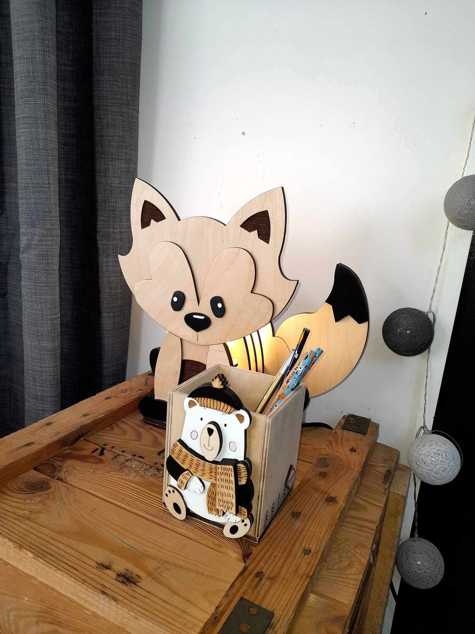 Desk Organizer Wooden Bear Size S Etsy