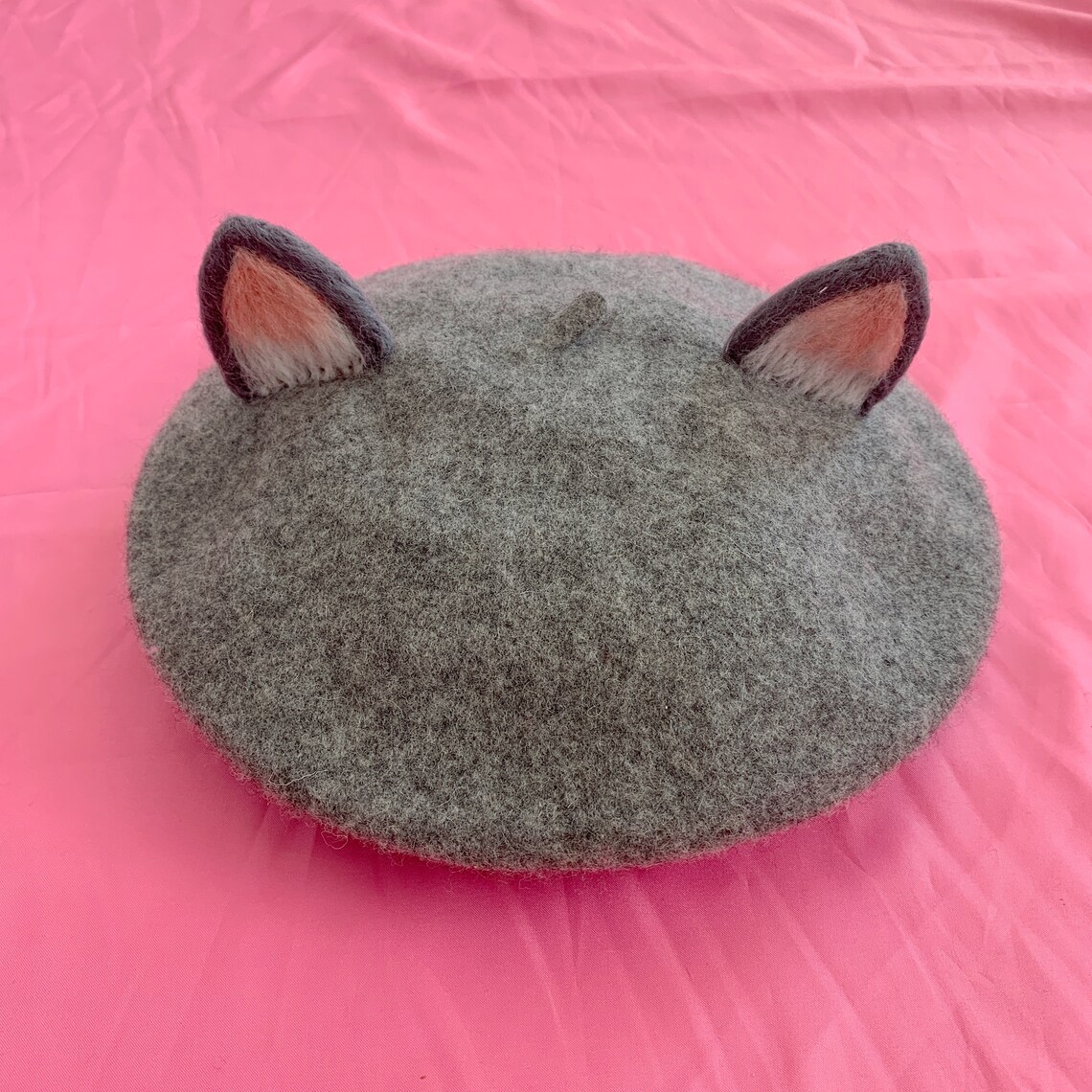 Grey Cat Beret Cute Kawaii Cat Ear Beret Needle Wool Hat Etsy UK