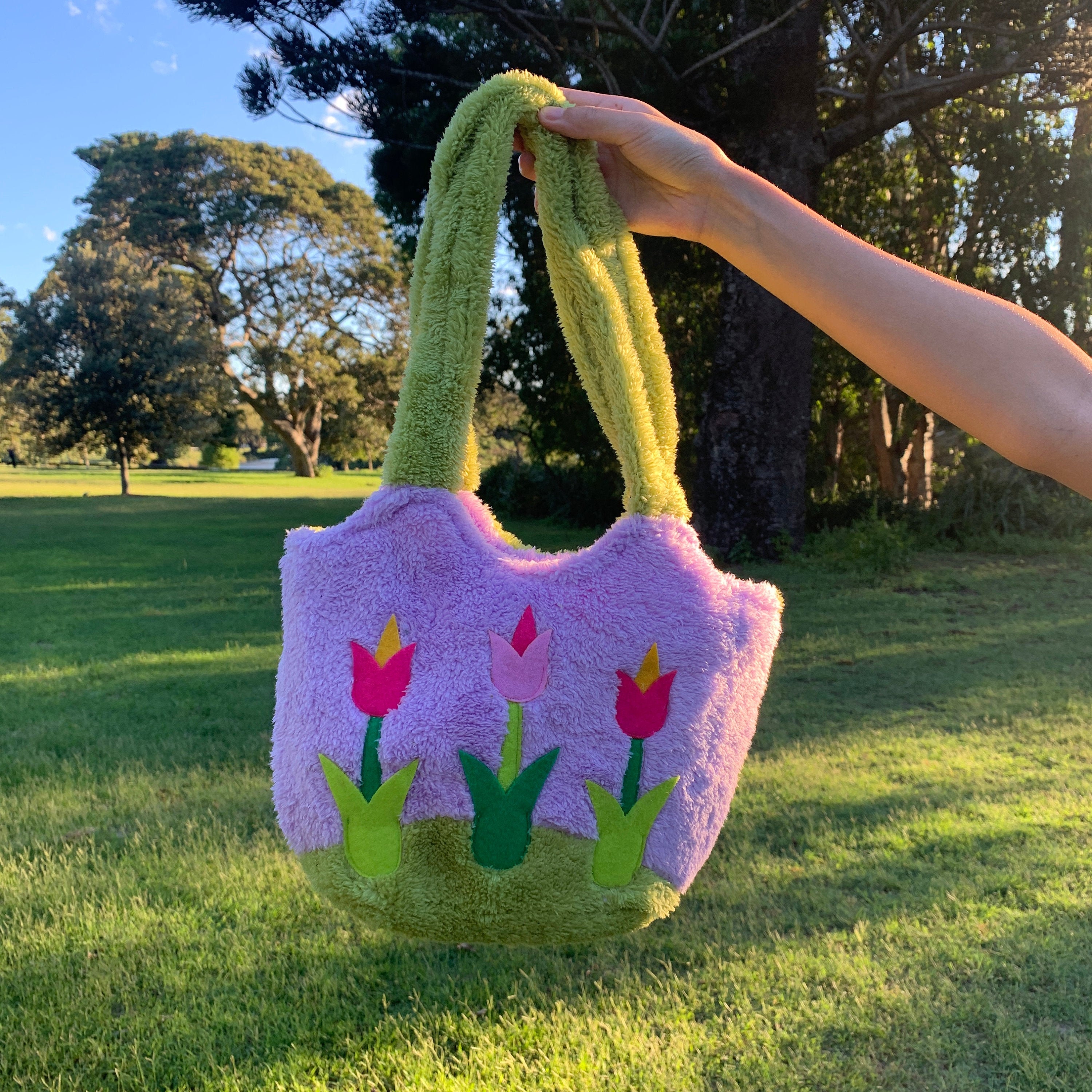 fluffy flower tote bag