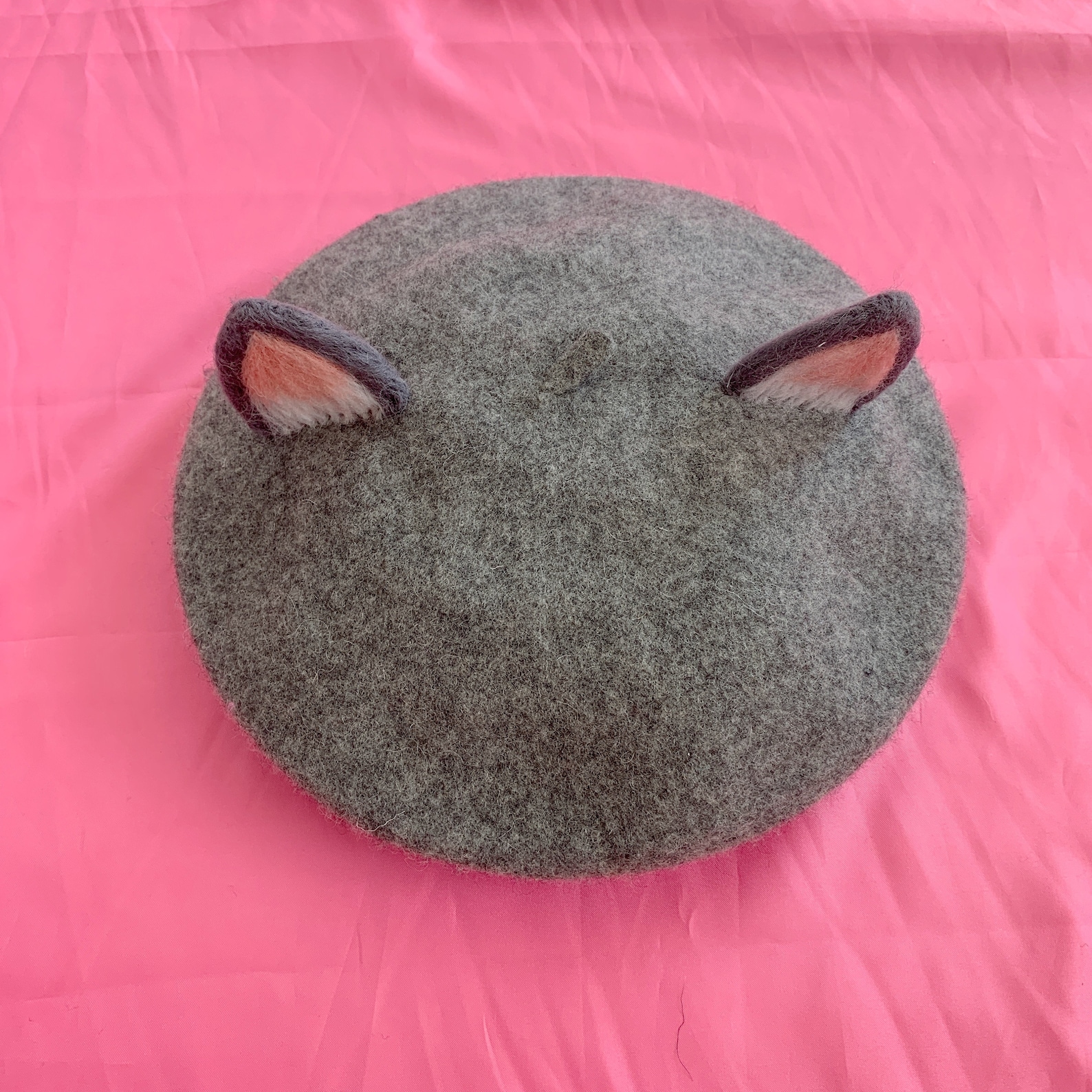 Grey Cat Beret Cute Kawaii Cat Ear Beret Needle Wool Hat Etsy UK