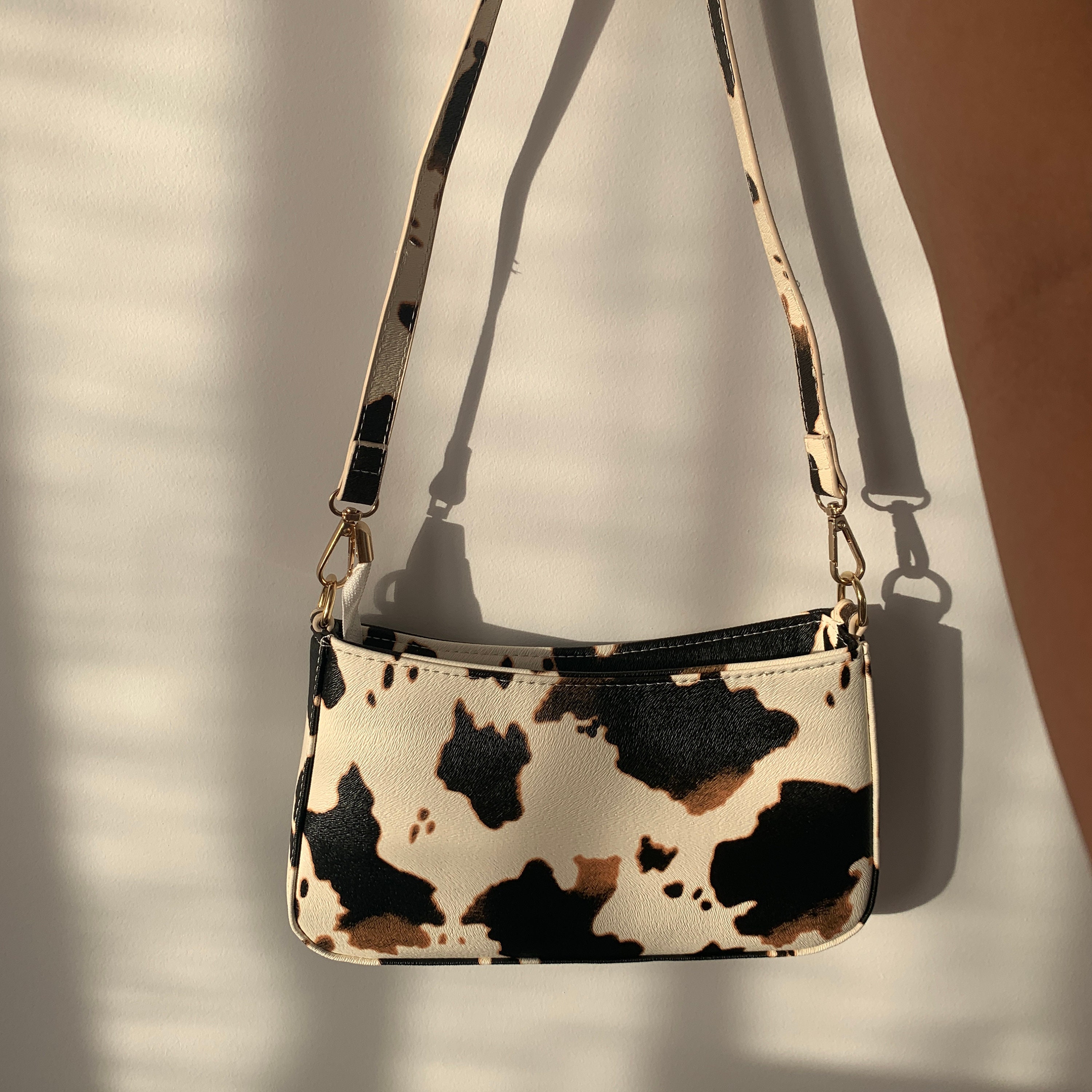 Cow print shoulder vegan leather bag Y2K baguette bag Cow | Etsy