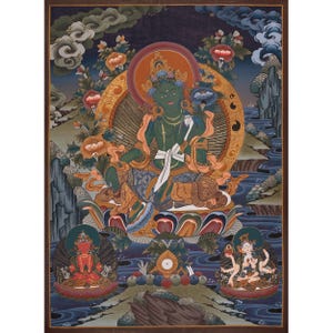 Original Hand-Painted Green Tara Thangka | Traditional Art | Bodhisattva | Compassion, Wisdom and Protection | Tibetan Buddhism | Home Decor