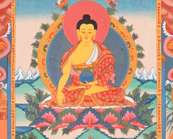 Dragon Border Shakyamuni Buddha and White Tara Thangka | Buddhist