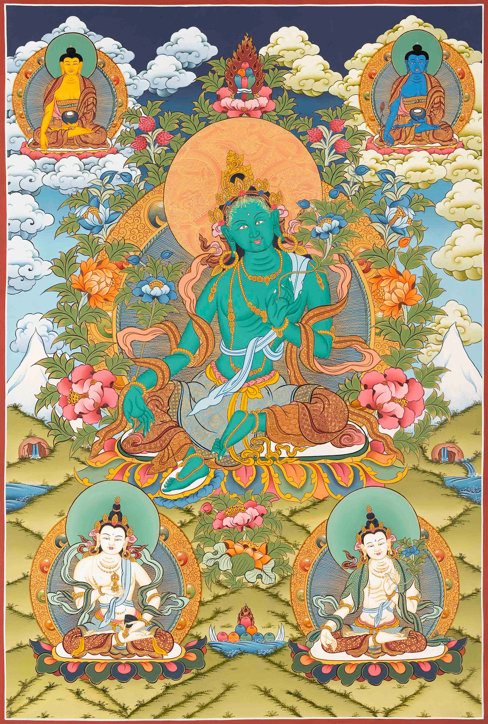 Green Tara Thangka Painting, Tibetan Buddhist Art, Handmade Wall