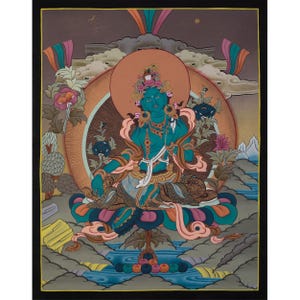 Traditional Green Tara Thangka | Hand-Painted Buddhist Wall Art for Peace & Prosperity |Female Bodhisattva |Spiritual Artwork for Meditation
