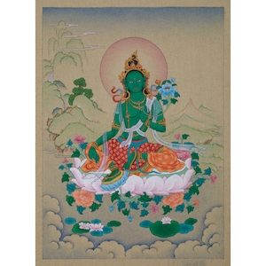 Mother Green Tara Buddha Thangka | Original Arya Tara Painting | Tibetan Goddess of Compassion and Liberation | Female Buddha | Karma Gadri