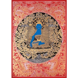 Medizin Buddha | Original Handgemaltes tibetisches Thanka | Achtsamkeit Meditations-Objekt | Bhaisajyaguru Heilender Buddha
