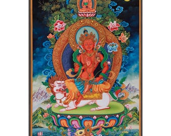 Tibetan Simhanada Lokeshvara Thangka | Paubha Art Avalokiteshvara | Protection & Compassion | Bodhisattva With Buddha Amitabha | Home Decor