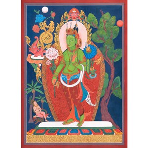 Green Tara Thangka Painting: Hand-Painted Goddess Art with 24K Gold
