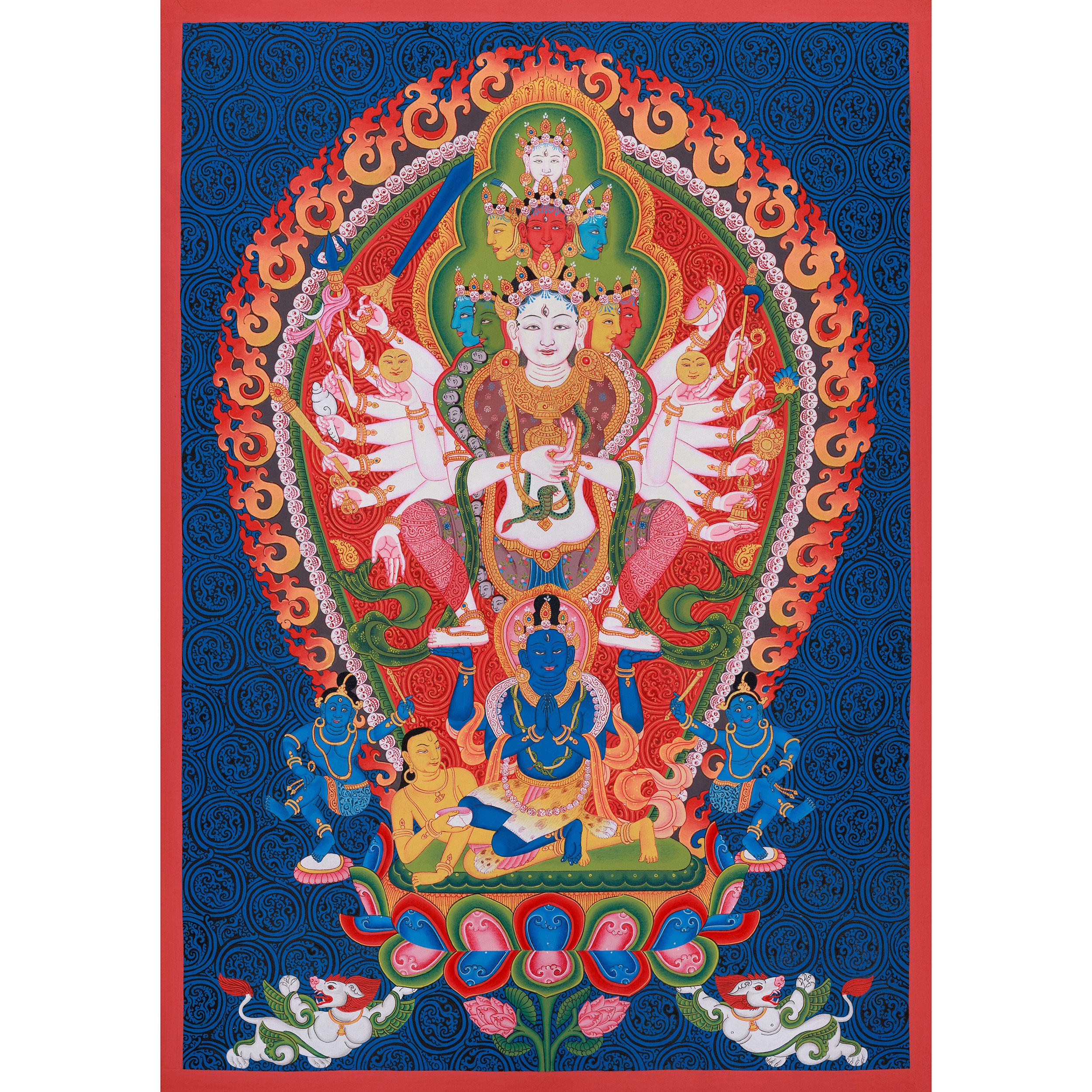 Goddess Siddhi Lakshmi (purnachandi) Thangka | Multi-headed