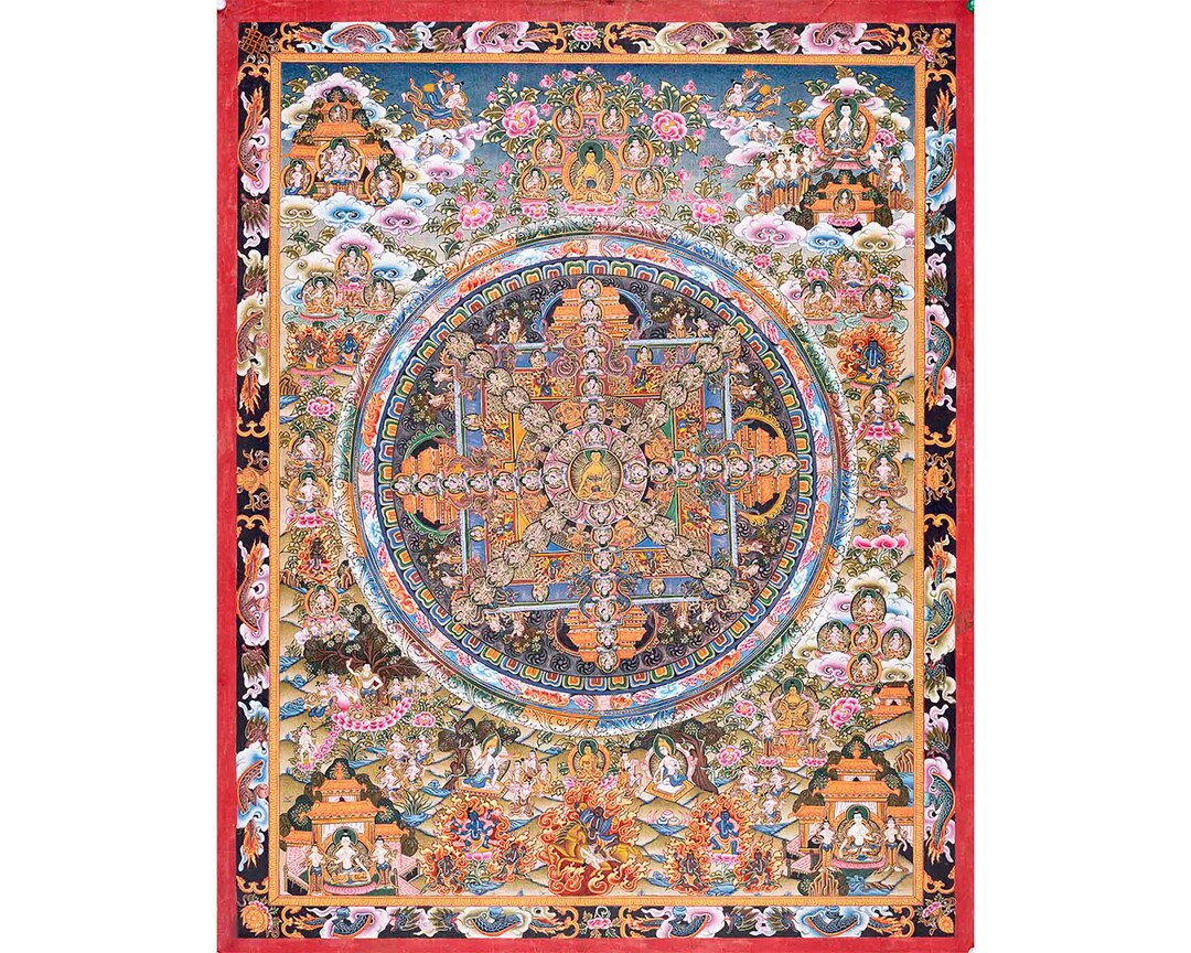 Vintage Authentic Hand-painted Buddha Mandala | Tibetan Thangka Art ...