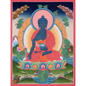 Medicine Buddha Thangka | Hand Painted Healing Buddha | Bhaisajyaguru Painting | Spiritual Home Decor |Tibetan Wall Hanging |Religious Gifts