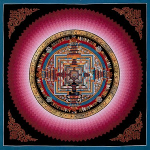 Kalachakra Mandala Thangka con caldo alone intorno / Arazzo tibetano / Yoga della compassione / Regali di inaugurazione della casa / Altare di meditazione