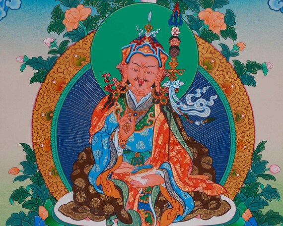 Gandhanra Thangka Tibétain - Guru Rinpoché et les déités de la Gandhanra Thangka Tibétain - Guru Rinpoché et les déités de la