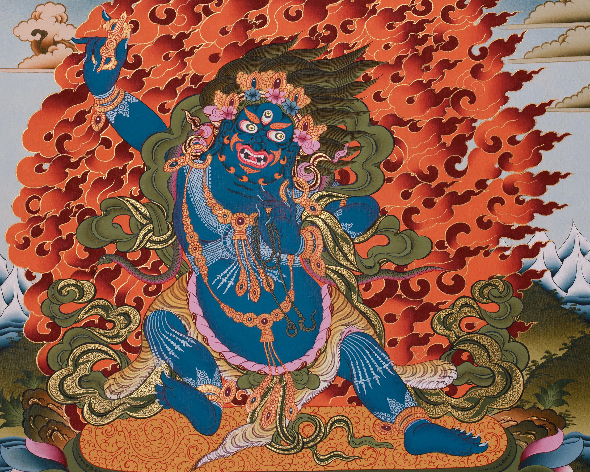 Handmade Chana Dorji (vajrapani) Thangka | Protector Deity