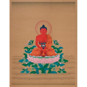 Traditional Buddha Amitabha | Hand-Painted Red Buddha Thangka | Tibetan Buddhist Wall Art | Pure Land | Zen Decor | Housewarming Gifts
