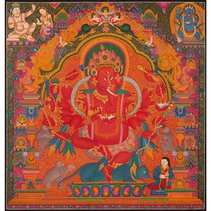 Master Quality Ganesh Thangka Painting | Hand-Painted Tibetan Art | Newari Art | Ganpati Decoration | Wall Hanging Decoration for Relaxation